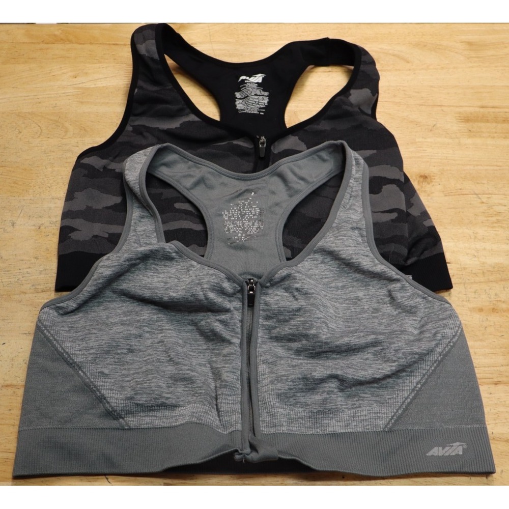 Lot of 2 Avia Zip Up Sports Bra Size XXXL Racerback Textured Form Fitting Camo